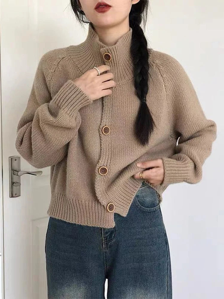 Voguable Harajuku Solid Women Simple Cardigan Japan Vintage Knitted Sweater Coat Casual Long Sleeve Loose Lady Single Breasted Tops voguable