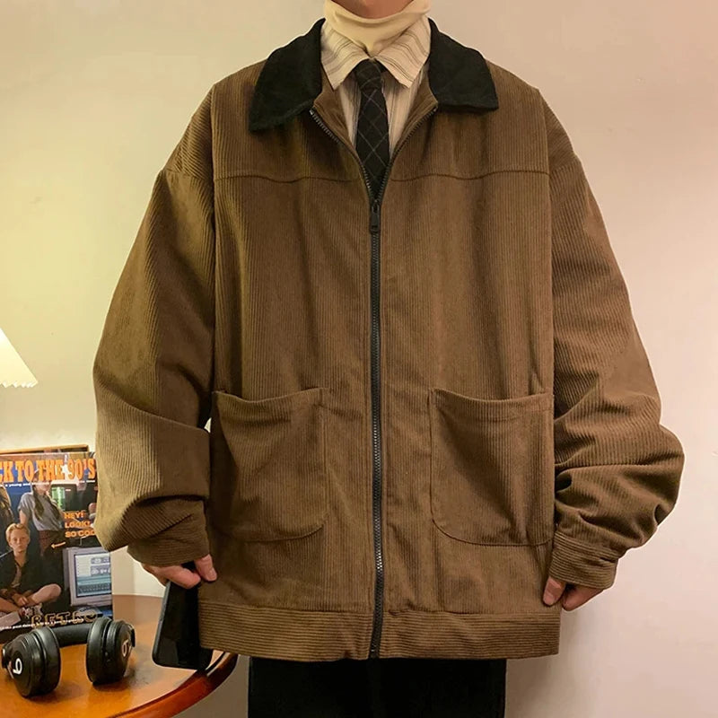 Voguable American Style Vintage 2024 Men Bomber Jacket Windbreakers Zipper Coats Autumn Loose Cargo Outwear voguable