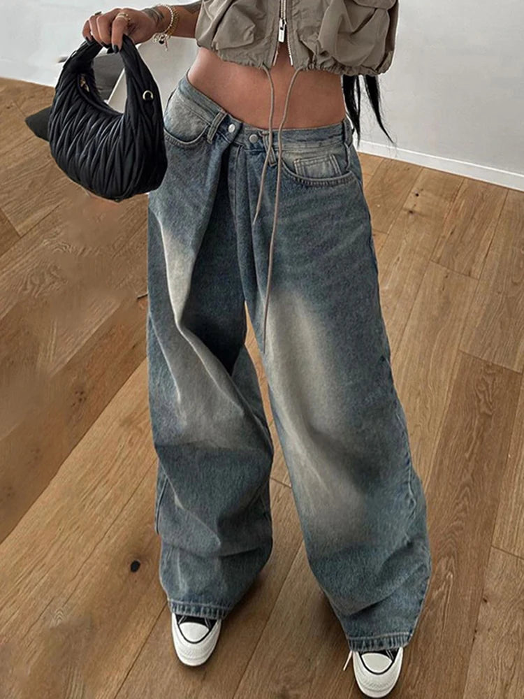 Voguable Streetwear Baggy Jeans Women Fashion Low Waist Jean Pants Y2K Vintage Casual Oversize Straight Washed Denim Trousers voguable