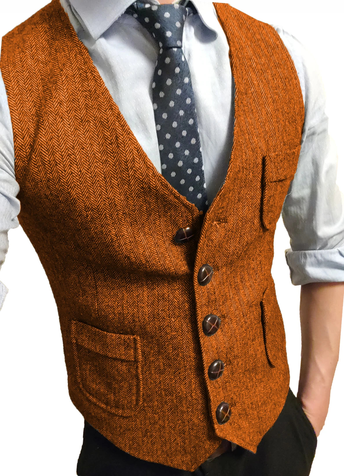Voguable Men's Formal Suit Vest V-Neck Tweed Herringbone Waistcoat Business Dress Suit Vests  Business Dress Suit Vests For Wedding voguable
