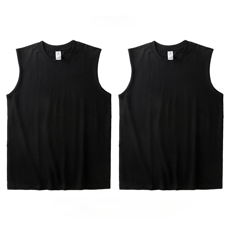 2pcs Solid Color Cotton Vest Men's White O-Neck Loose Sleeveless T-shirt Basic Models All-match Sports Running Tank Tops voguable