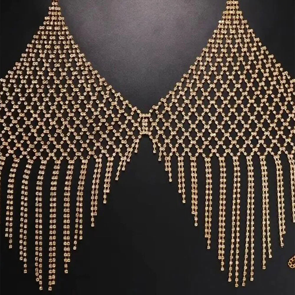 Voguable  Hot Sale Full Rhinestones Tassel Women Bra Body Chain Good Quality Crystal Underwear Nightclub Jewelry voguable