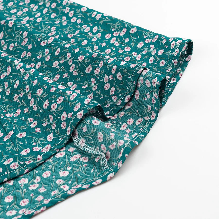 Short Sleeve Floral Print Chic Women Dress Bandage Chic Vacation Casual Summer Dress Chiffon 2025 New High Wasit Female Clothing voguable