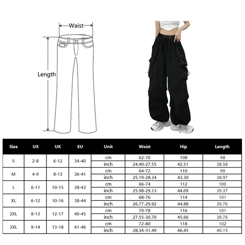 New Cargo Pants Women Retro Workwear Casual Baggy Straight Trousers Fashion Wide Leg Pockets Joggers Trousers Y2k Streetwear