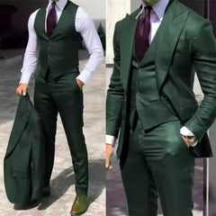 Voguable  Suit (Blazer+ Vest + Pants) Men's Fashion Casual Outdoor Gentleman Business Wedding Formal Dress British Style Wedding Suit voguable
