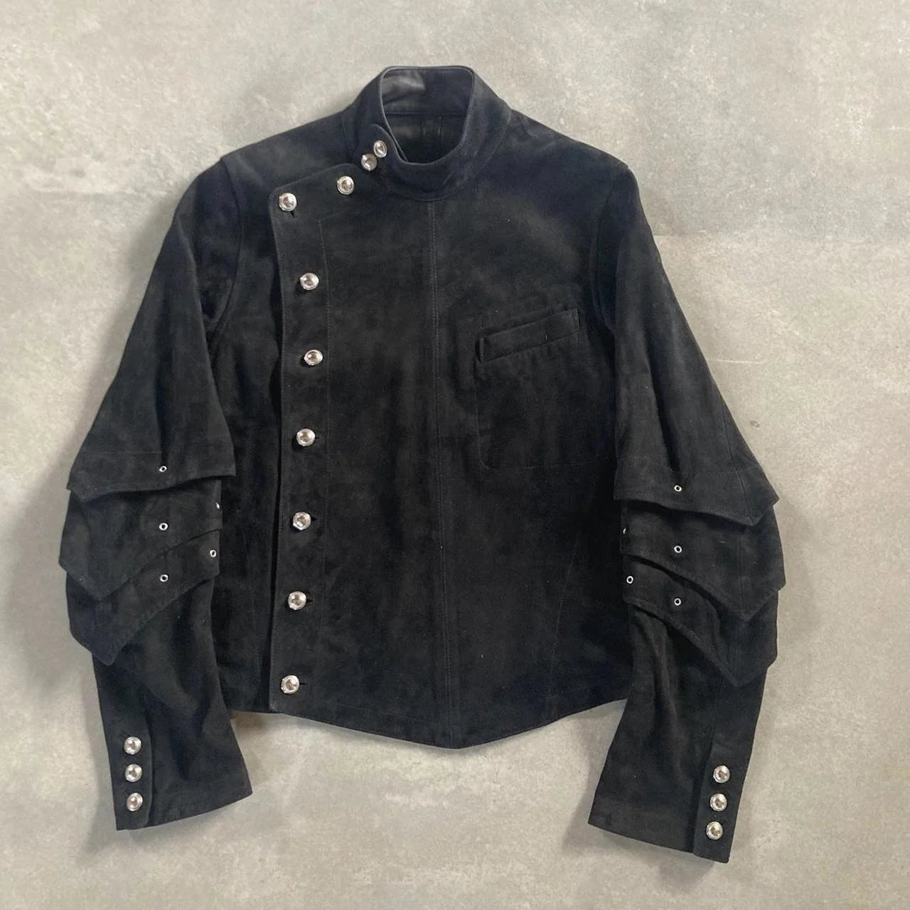 Voguable  Women's Gothic Jacket Retro Washed Canvas Stand Collar Frog Button Y2K Punk Street Coat voguable