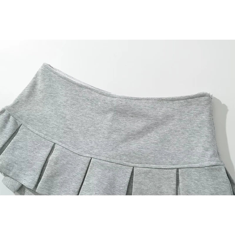 Voguable  Women Gray Low Waist Pleated Mini Skirt voguable