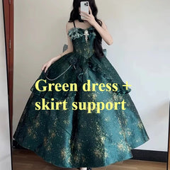 Voguable  Lolita Flower Wedding Evening Party Dress Women Green Suspender Long Dress Elegant Sexy Off Shoulder Lady Banquet Dress voguable