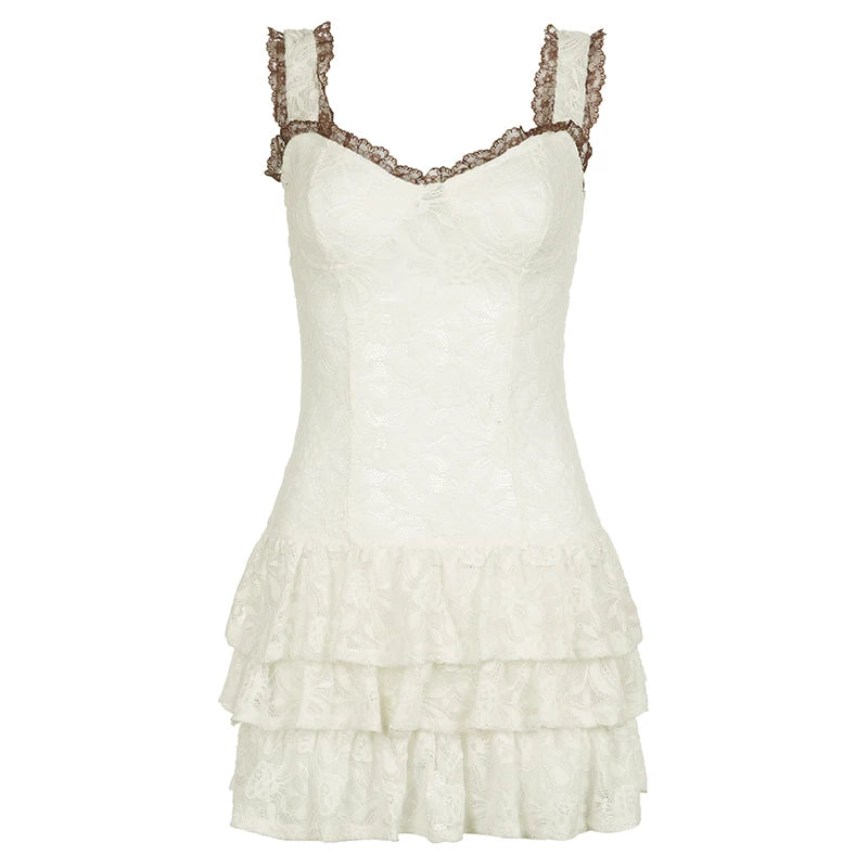 Voguable  French Style Contrast Ruched Tiered A-line Dress Holiday Party Cute Spaghetti Strap Sundress Beach Sexy Mini Robe Y2K voguable
