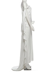 Voguable  Wedding Long Dress Women 3d Flowers Slash Neck Backless Irregular Ruffled Tassels Dinner Party Elegant Chic Vestidos voguable