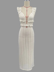 TARUXY Deep V Neck Sexy Dresses Women Sleeveless See Through High Waist Long Cover Up Dress Femme Holiday Knitted Beach Dress voguable