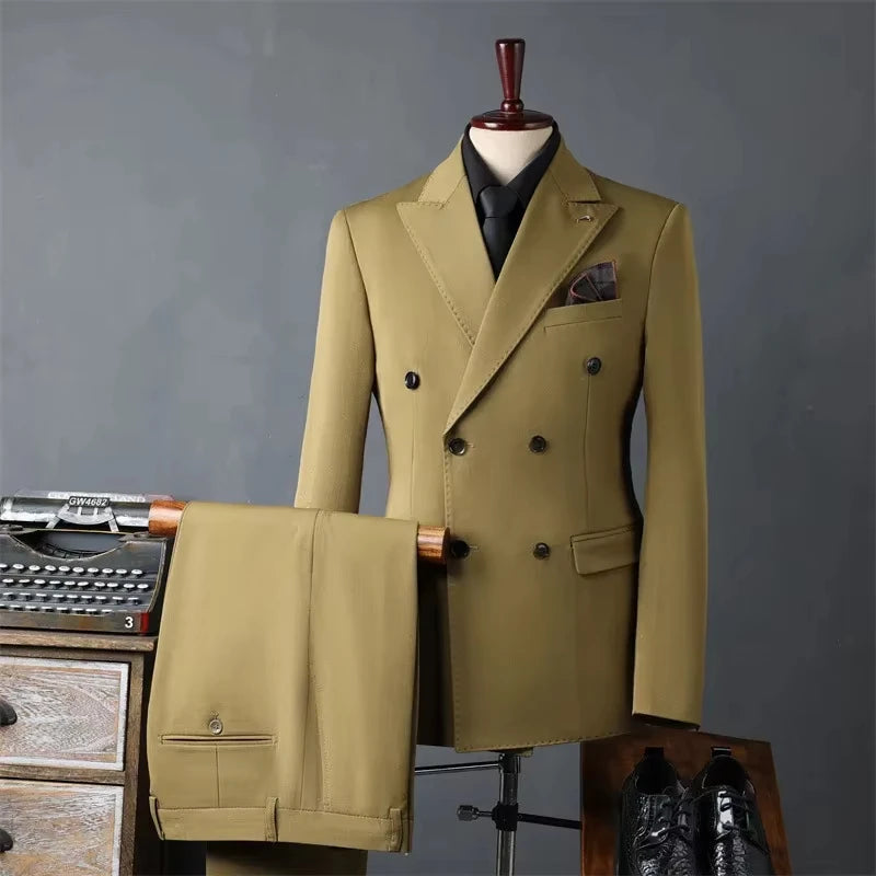 Voguable  New Classic Business Men's 2-Piece Suit Jacket Pants Slim Fit Groom Formal Event Men Clothing Temperament Wedding Dating Office voguable