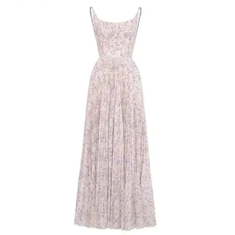 2025 New Spring Spaghetti Straps Women Dress Square Neckline Subtle Floral Pattern Maxi Length Dresses Female voguable