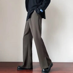 Fashion Spring Autumn Men Split High Waist Trousers Male Long Thin Solid Color Pant Men's Casual Straight Suit Pants voguable