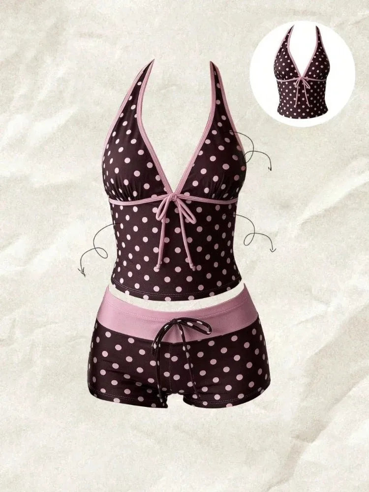 Voguable  Japanese Style Kawaii Girls Swimsuit Sweet Printed Halter Bikini Swimsuit Women Ruffle Bikini Set Bather Bathing Suit Swim voguable