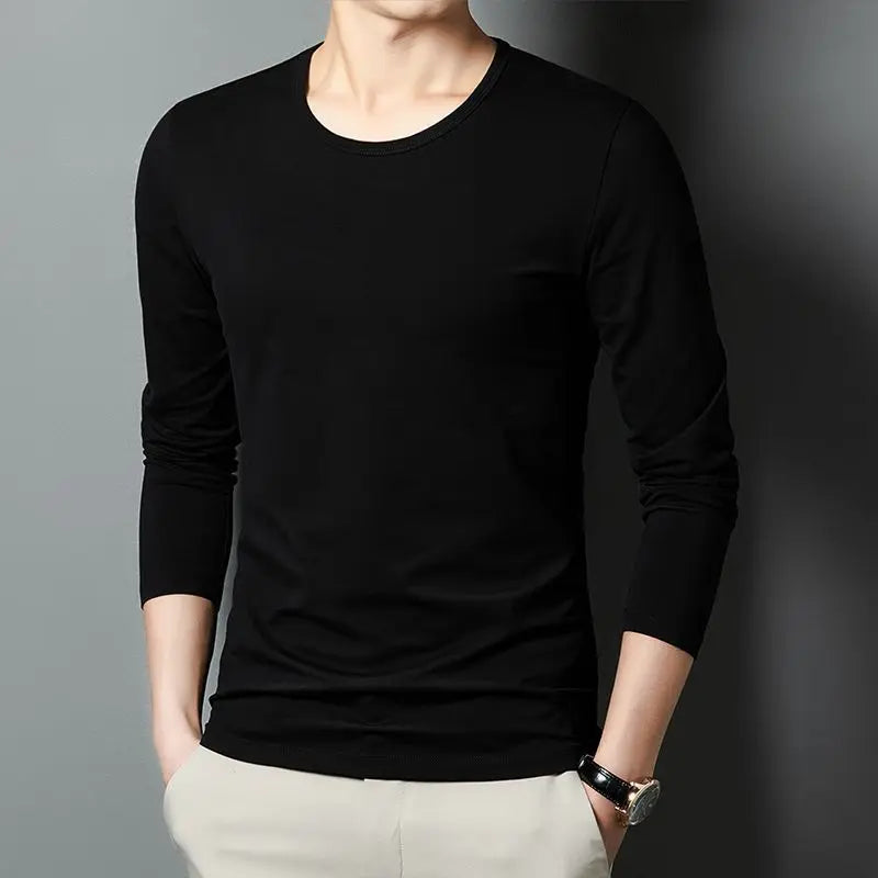 Voguable  Longsved Slimfit Mens Tshirt Casual Wear Base V Neck PU Leather Nine Sleeve Cleanfit Style Citywalk Suitable Tshirt voguable