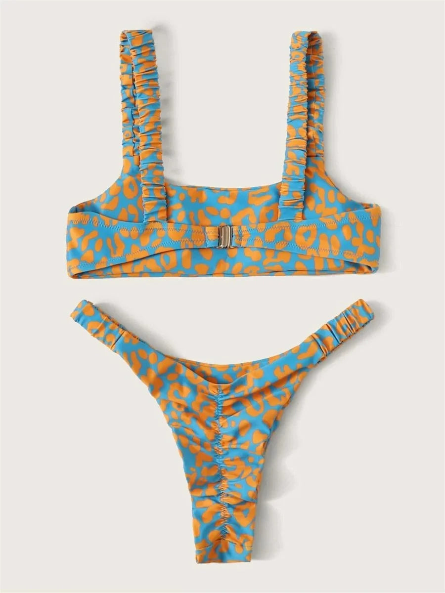 Voguable Sexy Micro Bikini Women Orange Leopard Push Up Padded Thong Swimsuit Female Cut Out Bathing Suit Swimwear voguable