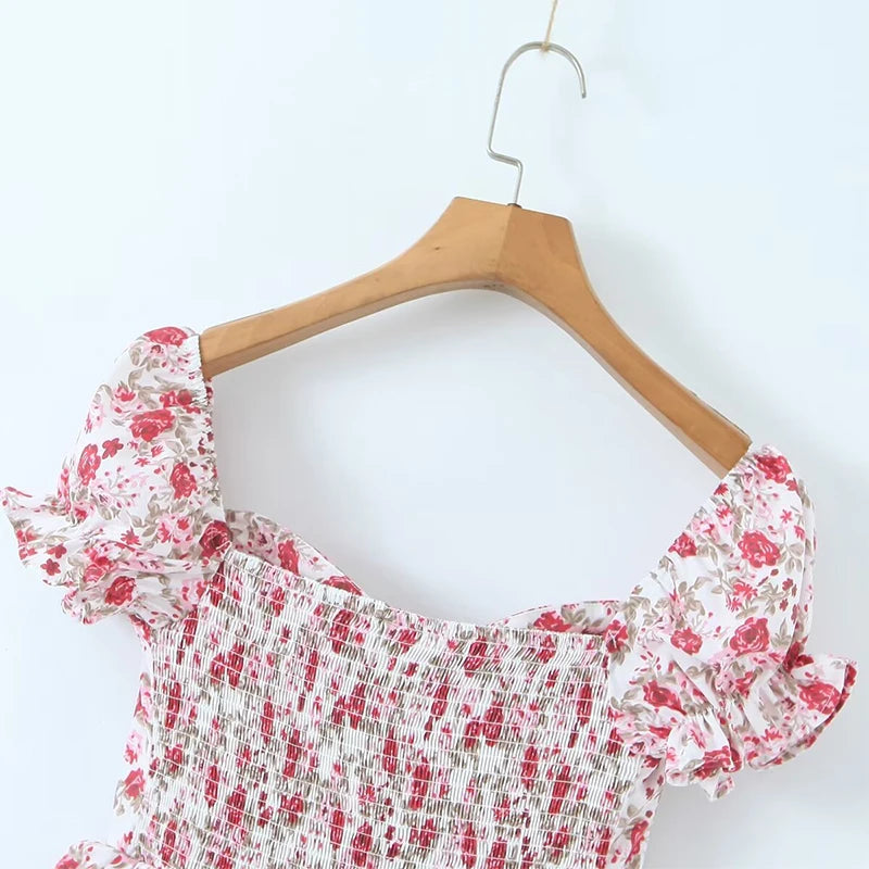 Voguable  Sexy Off Shoulder Floral Print Cake Party Mini Dresses Women Short Sleeve Layered Holiday Summer Dress Beautiful Robe voguable