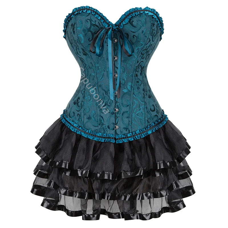 Voguable sexy corsets for women plus size costume overbust burlesque corset and skirt set tutu corselet victorian fashion gowns voguable
