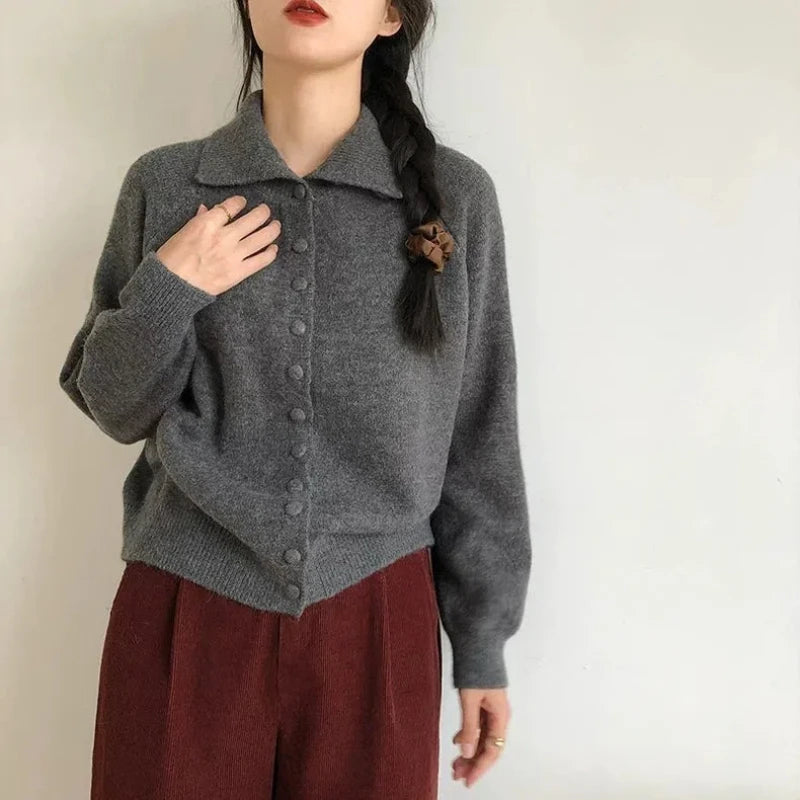 Autumn Winter New Women Sweater Coats Korean Lazy Wind Sweet Fashion Solid Turtleneck Button Cardigan Long Sleeve Knitted Tops voguable