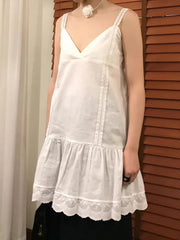 Voguable  Korean A-LINE Solid Lace Patchwork All Match Layered Strap Dress voguable