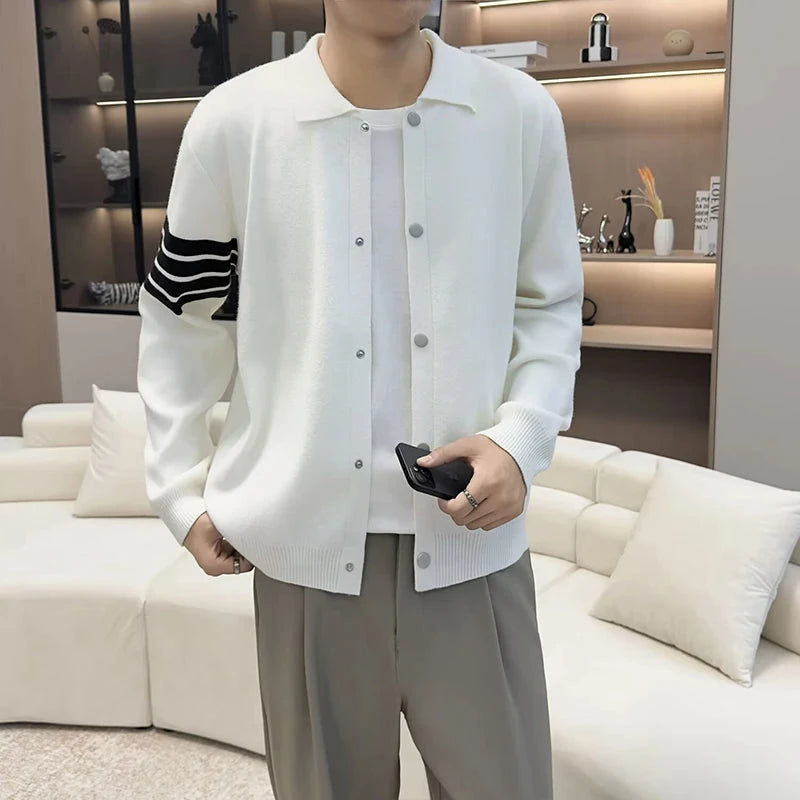 Japanese Retro Men's Cardigan Coats Light Luxury Knitted Lapel Long Sleeve Sweater Jacket Leisure Premium Quality Knitwear M-3XL voguable