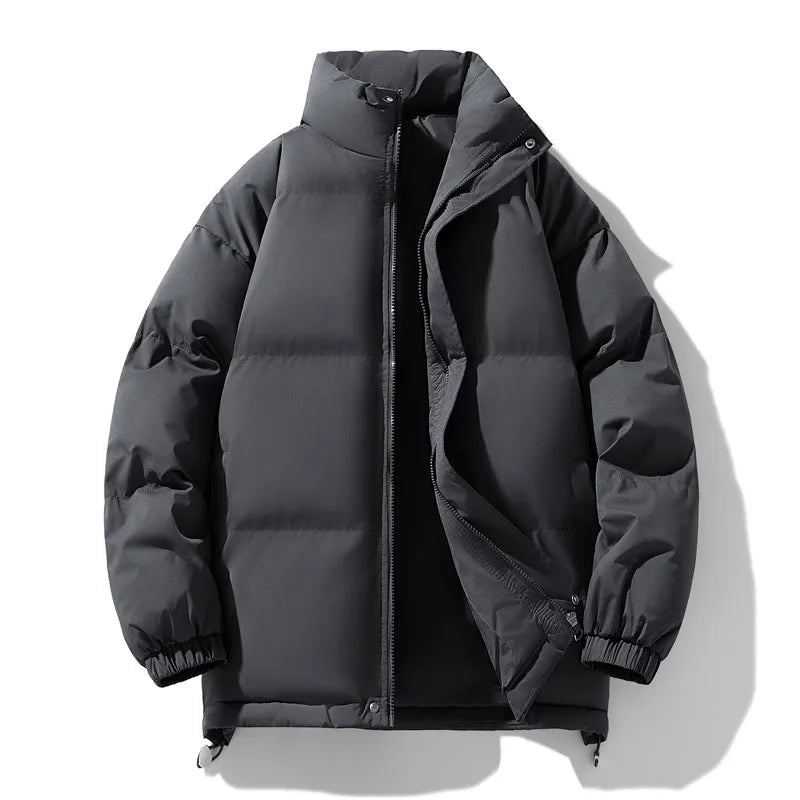 New Winter Stand Collar Parkas Men Fashion Casual Warm Jacket Solid Outdoor Windproof Streetwear Coats Couple Thick Loose Parkas voguable
