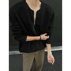 Spring Long Sleeved T-shirt Men Fashion White Pleated T Shirt Men Streetwear Korean Loose Zipper T Shirt Mens Top Plus Size 4XL voguable