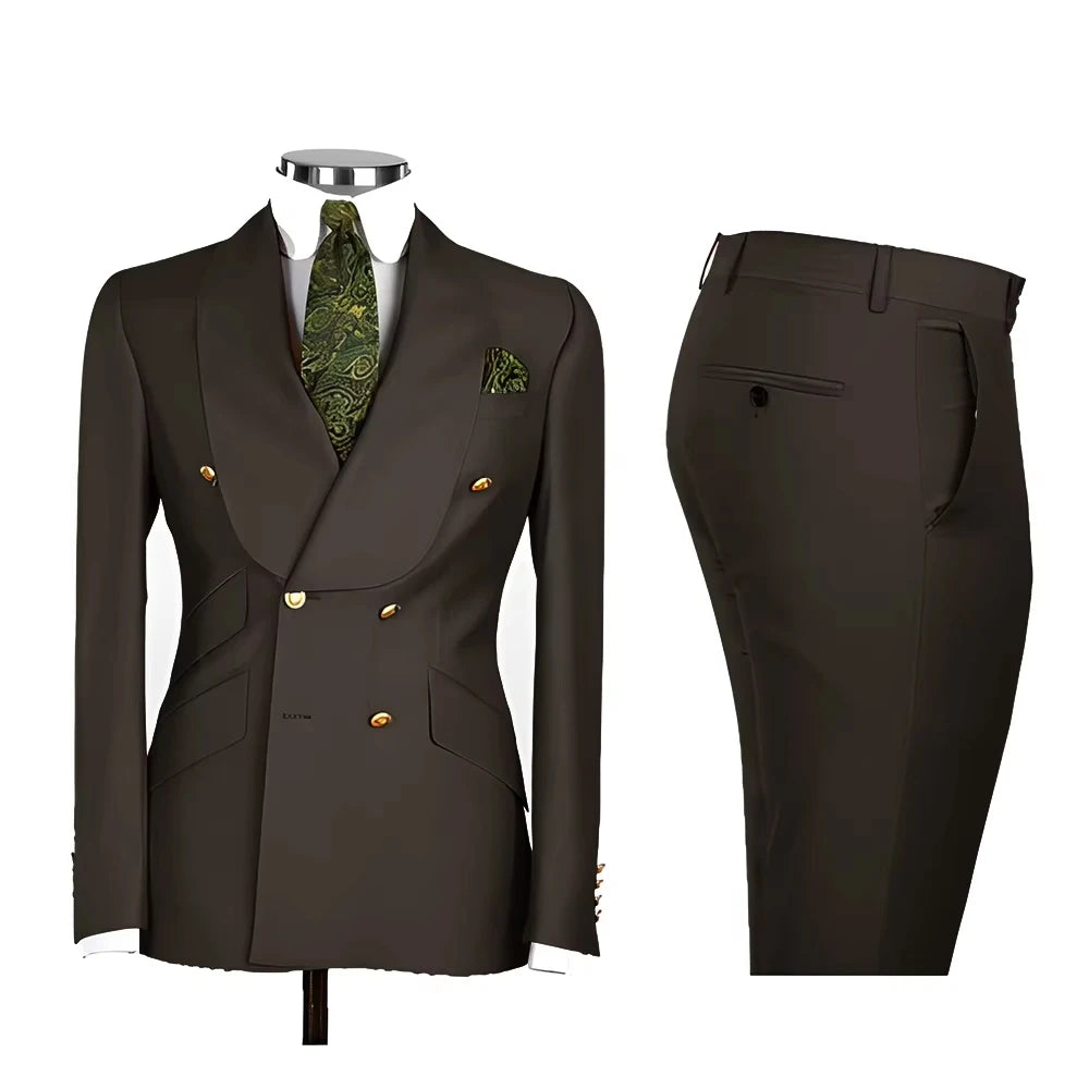 Voguable  Men's Double Breasted Tuxedo Suit Shawl Lapel Slim Fit 2 Piece Blazer & Pants Formal Business Luxury Suits Casual Wedding Groom voguable