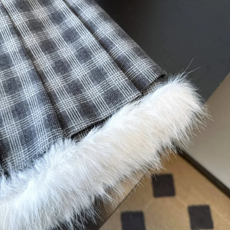 Sexy Sweet Plaid Skirt Women High Waist Faux Woolen Fashion Korean Mini Skirts Fall Winter Preppy Style Slim A Line Skirt voguable