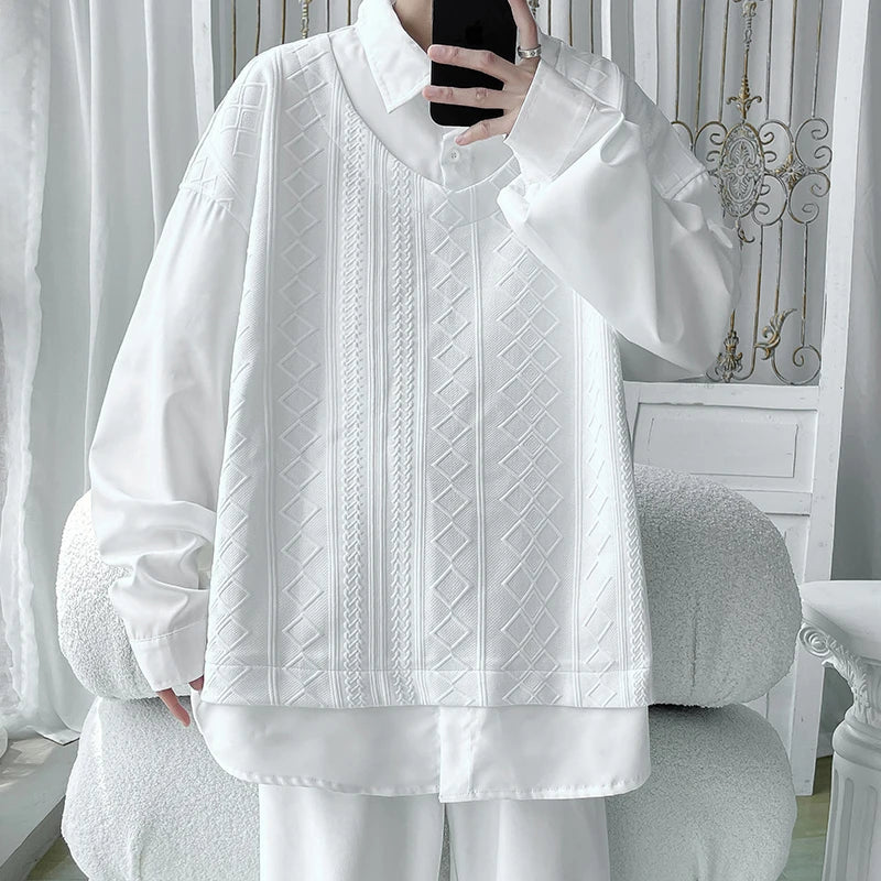 Voguable  plus Size Men's O-Neck Pullover Sweatshirt M-5XL Fake Two-Piece Casual Streetwear Autumn Spring Clothing for Male voguable