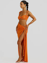 Summer Beach Sexy Two Piece Sets Women Strapless Crop Tops And Maxi Skirt Female Elegant Vacation Club 2 Piece Set voguable