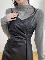 Black Asymmetrical V-Neck Long Party Dress mysite