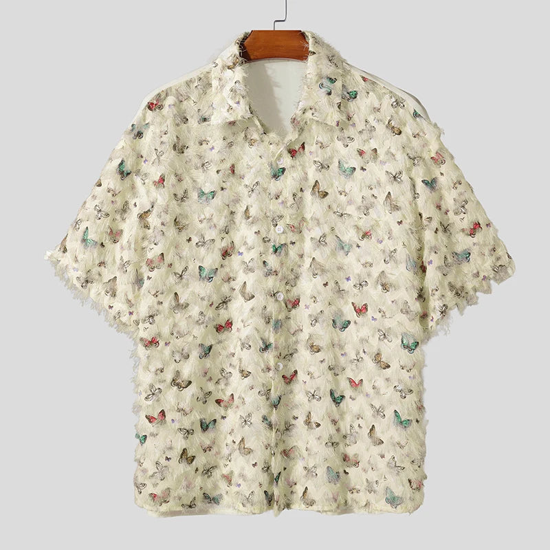 Fashion Men Shirt Printing Tassel Lapel Short Sleeve Oversize Casual Men Clothing Summer 2025 Male Shirts Camisas S-5XL voguable