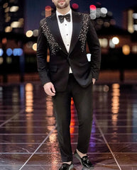 Voguable  Beaded Men Suits for Wedding Prom Party 2 Pieces Slim Fit Groom Tuxedo Male Peak Lapel Fashion Suit Jacket with Pants voguable