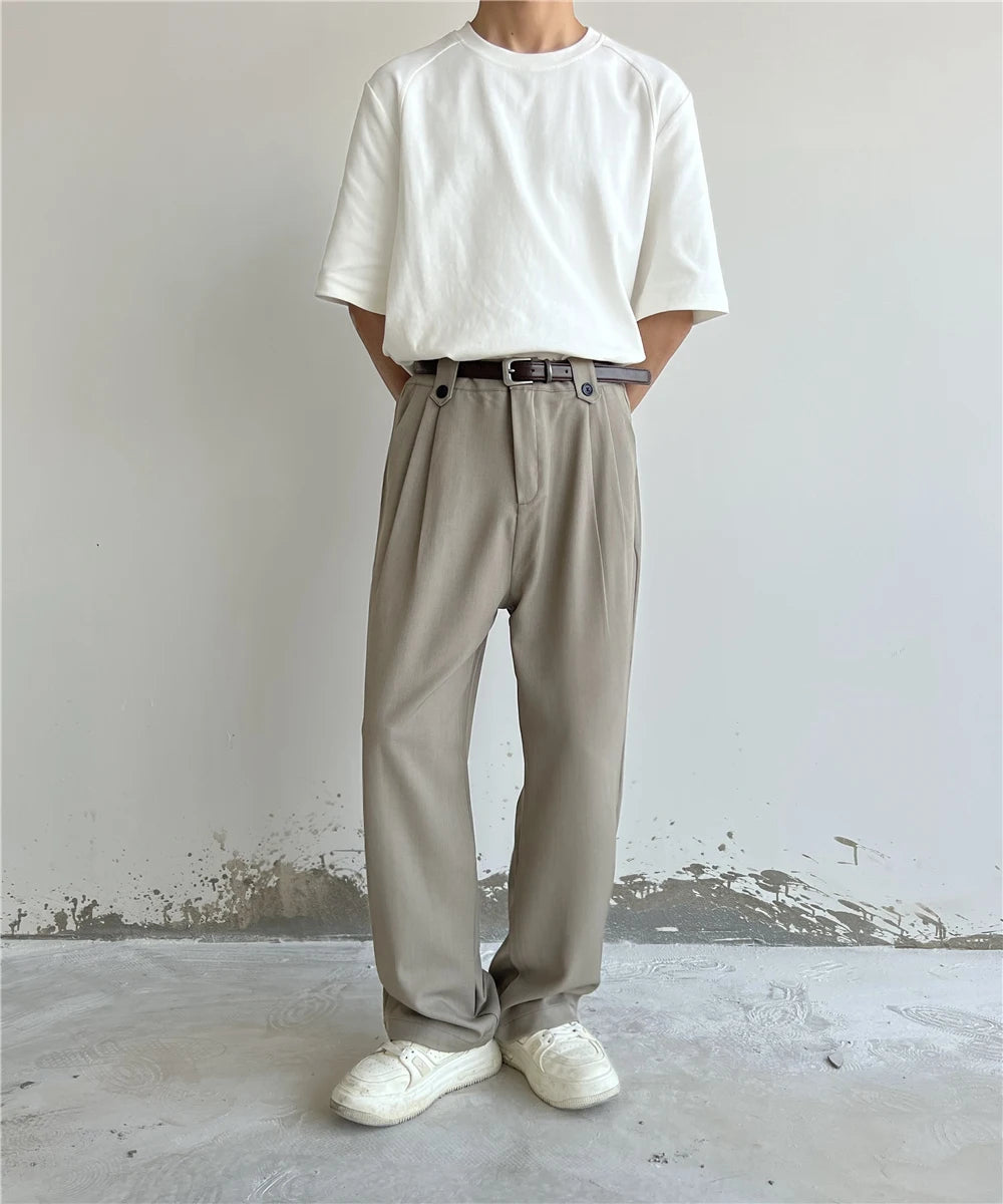Voguable Black Khaki Suit Pants Men Slim fit Fashion Social Men Dress Pants Korean Straight Wide Leg Pants Men Office Formal Trousers voguable