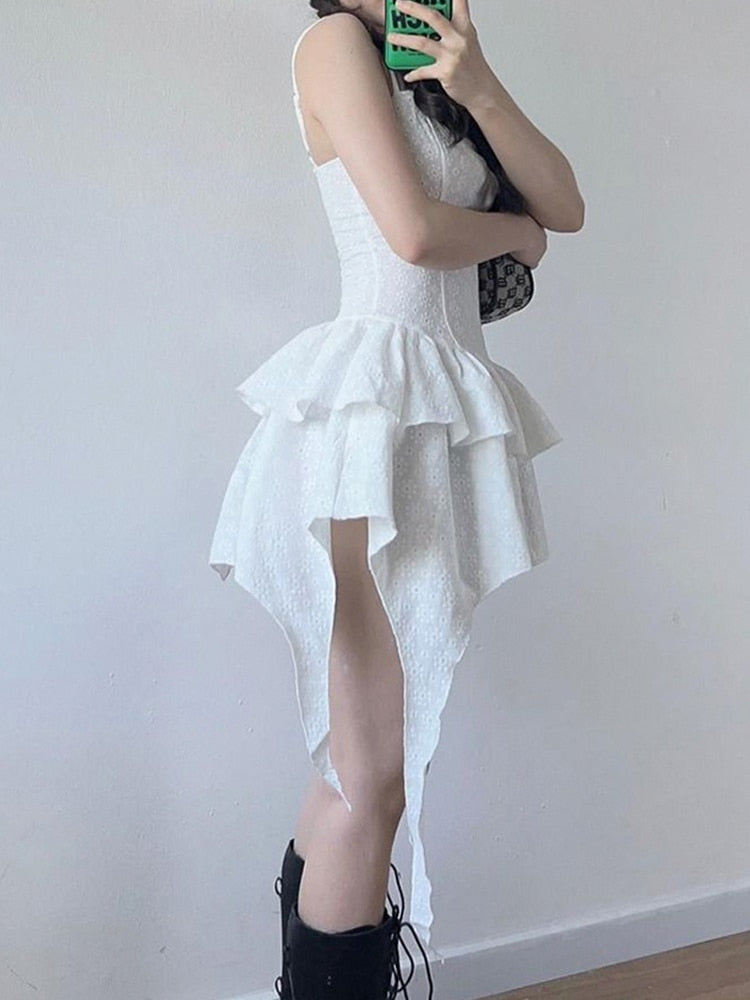 Strap Sleeveless Hollow Stitching Pleated Dress mysite