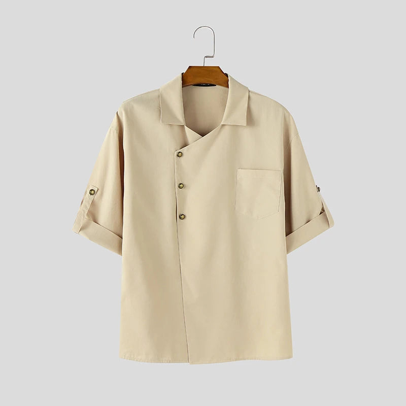 Men Shirt Lapel Short Sleeve Solid Color Casual Men Clothing Summer Streetwear 2025 Fashion Oversize Male Shirts Tops INCERUN voguable