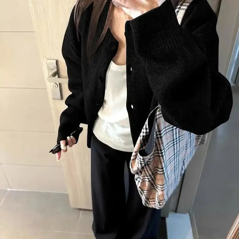 Voguable  Lazy Gray Sweater Jacket Women's Autumn Winter New Loose Lazy Loose Feeling Loose Soft Waxy Knitted Cardigan voguable