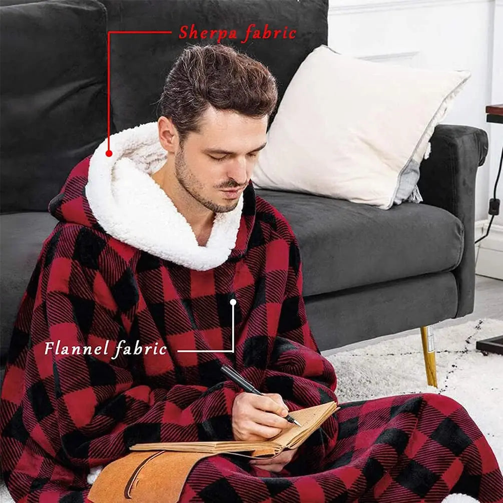 Oversized Hoodie Blanket Women Winter Warm Plush Hoodies Sweatshirt Men Loose Casual Super Long TV Blanket Giant Hoodie Blankets voguable