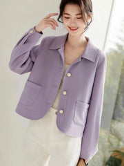 Elegant Slim Purple Jacket Women Sweet Long Sleeve Small Fragrance Coat Casual Fall Winter Lady French Pockets Fashion Tops voguable