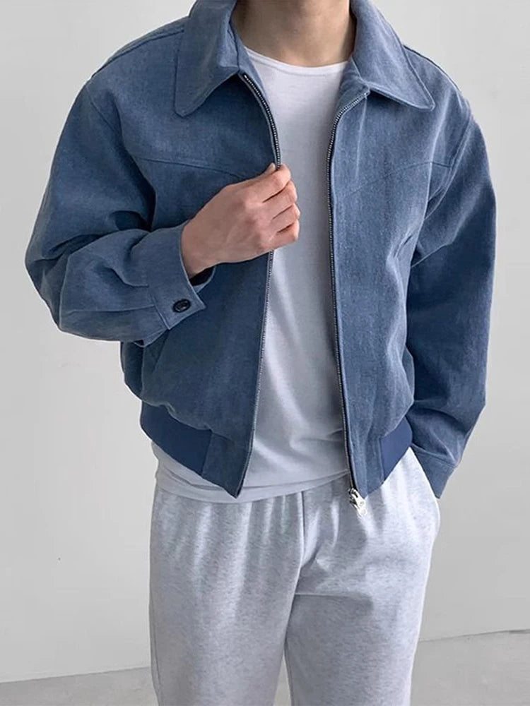 Men's Short Bomber Jackets 2024 Spring Retro Y2k Lapel Zipper Pocket Windbreaker Coats Luxury High Quality Overcoat Streetwear voguable