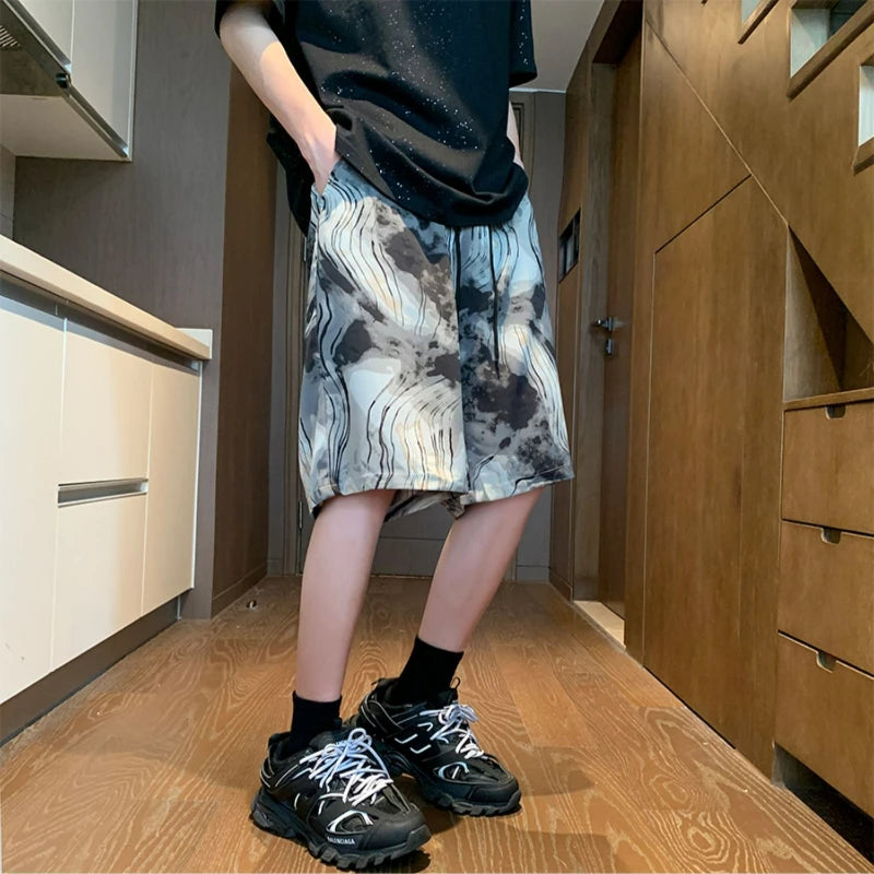 Voguable  Tie Dyed Gradient Ice Silk Shorts Men Women Summer Oversized Cool Short Sweatpants Trendy Casual Washable Beach Pants voguable