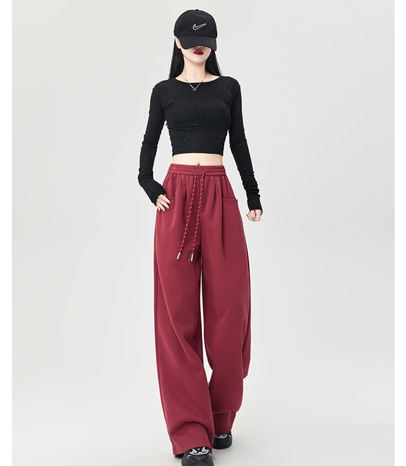 Streetwear Y2K Sweatpants Women Vintage High Waist Loose Straight Trousers American Harajuku Bf Fall Hip Hop Pockets Pants voguable