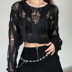 ITOOLIN Women Hole Hollow Out Y2K T-shirts Batwing Sleeve Knitted Shirt For Women Loose Streetwear Tops Spring Autumn 2024 voguable