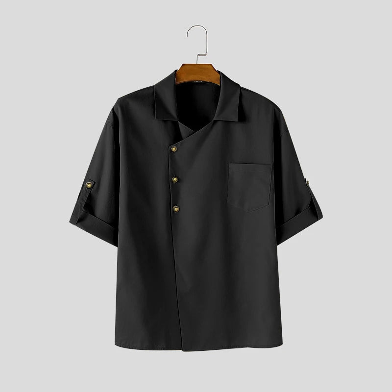 Men Shirt Lapel Short Sleeve Solid Color Casual Men Clothing Summer Streetwear 2025 Fashion Oversize Male Shirts Tops INCERUN voguable