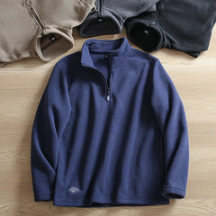 Heat Storage Double-sided Fleece Pullover Autumn Winter Outdoor Windproof Warm Semi-zipper Stand Collar Casual Sweatshirt Jacket voguable