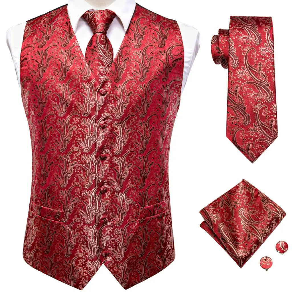 Hi-Tie Pink Green Paisley Silk Dress Vest Set For Men Dark Blue Jacquard Mens Suit Vest Male Waistcoat For Wedding Formal Jacket voguable