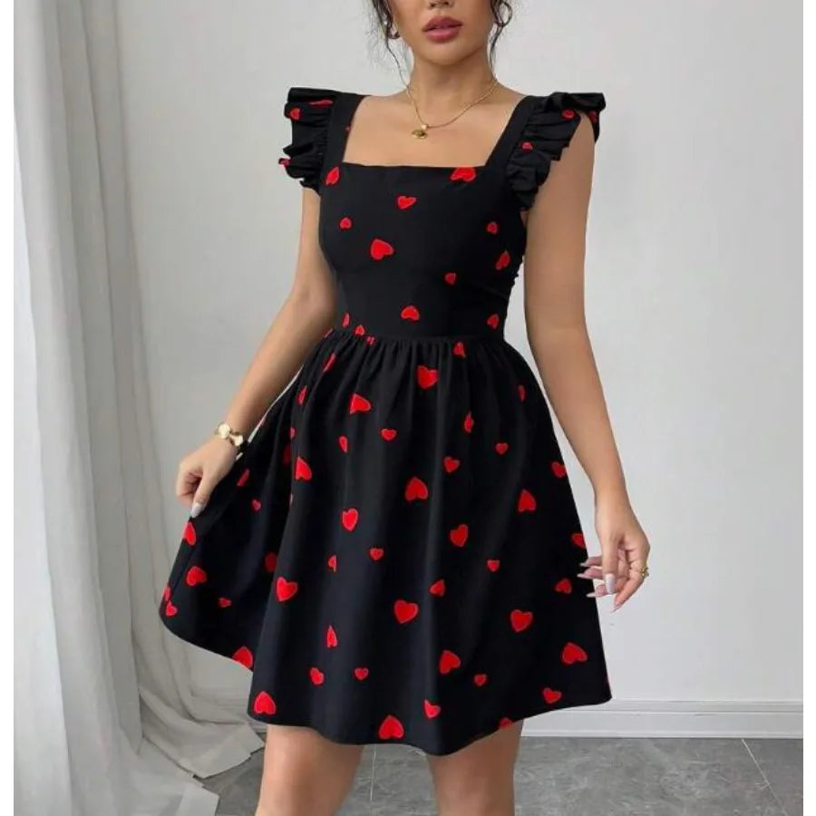 Voguable  Summer leopard print lace backless ruffle hem dress voguable