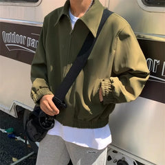 Voguable Green Black Short Jacket Men Fashion Spring Bomber Jacket Men Streetwear Korean Loose Casual Jacket Mens Vintage Outwear M-2XL voguable